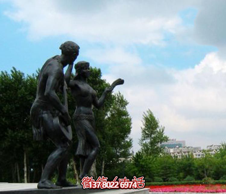玻璃钢仿铜雕公园人物唱歌跳舞装饰品 玻璃钢仿铜雕公园人物唱歌跳舞装饰品