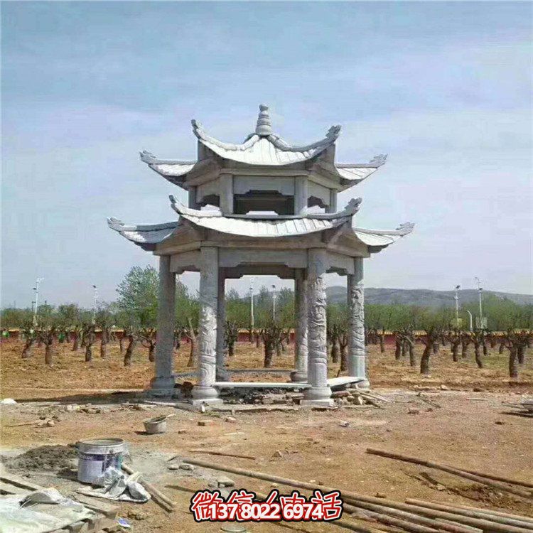 红双层石雕凉亭精美的雕塑纪念碑