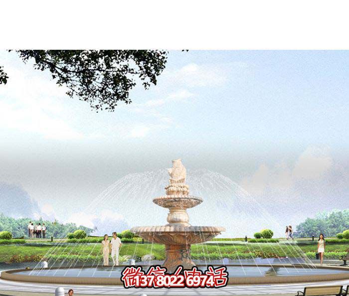 精美汉白玉喷泉，石雕鲤鱼雕塑摆放