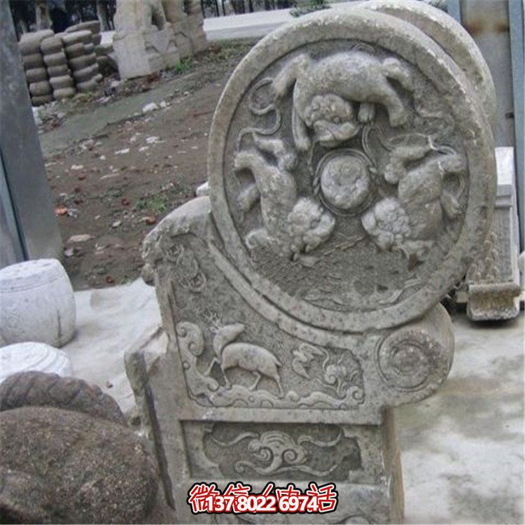 家用仿古汉白玉抱鼓石雕塑门口摆件