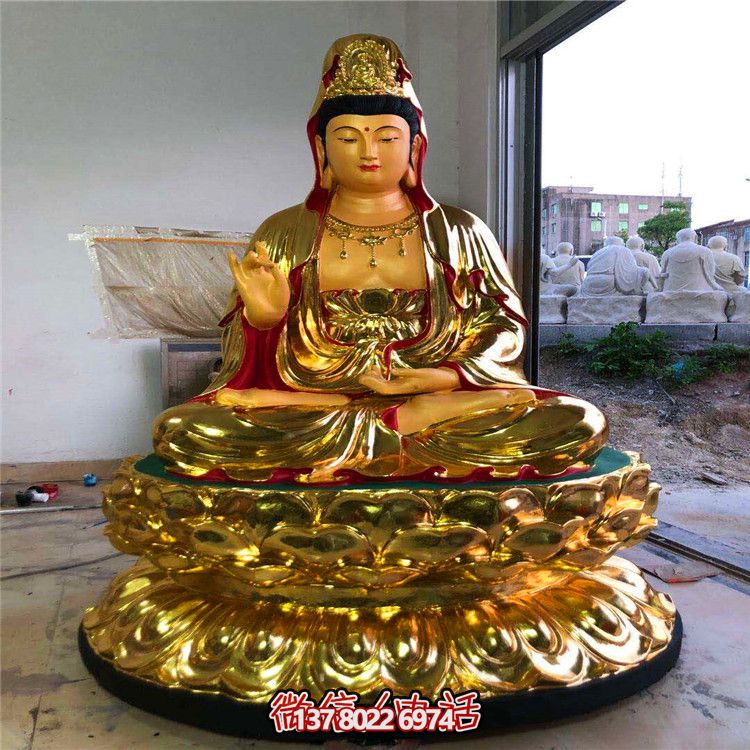 玻璃钢大型彩绘贴金观音雕塑 玻璃钢大型彩绘贴金观音雕塑