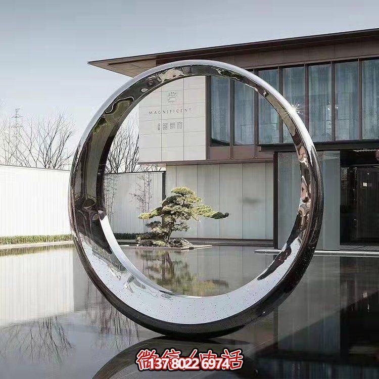 精美几何雕塑不锈钢镜面圆环会所广场户外装饰