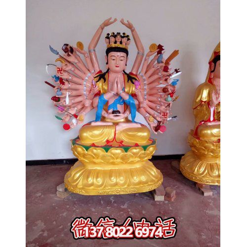 玻璃钢精美彩绘千手观音雕塑