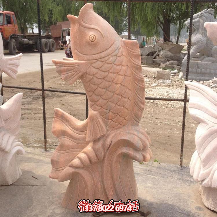 红色晚霞，浪漫水景——精美石雕喷泉鲤鱼