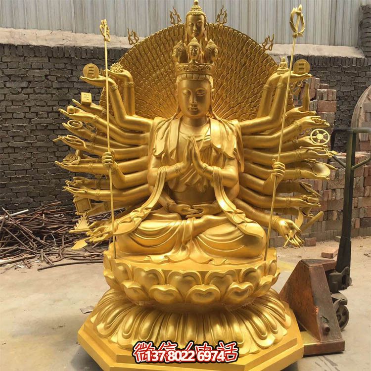 贴金千手观音雕塑，精美装饰大型寺庙