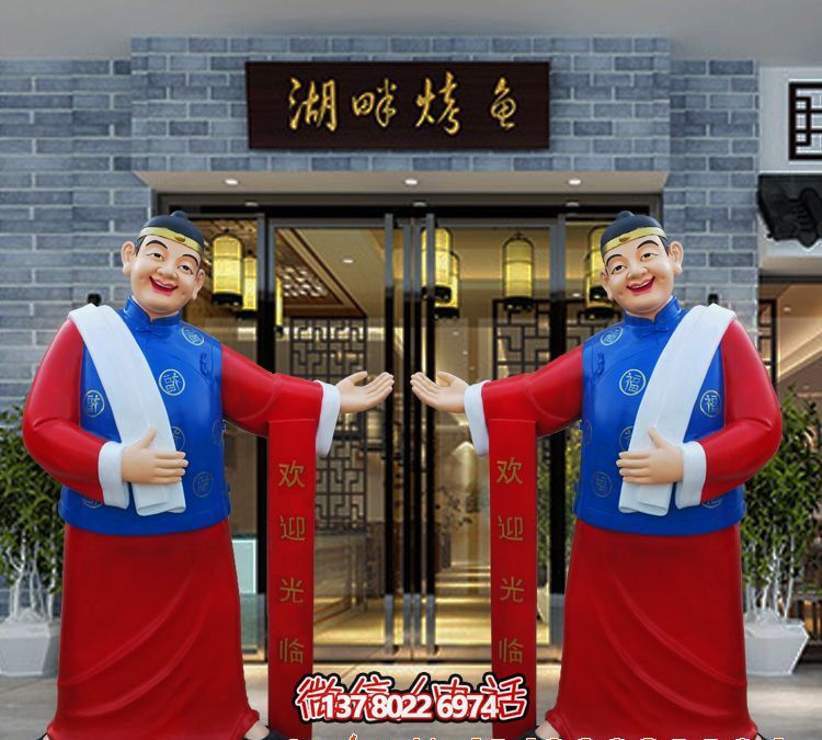 玻璃钢精美彩绘迎宾雕塑，为您的酒店门口增添艺术气息