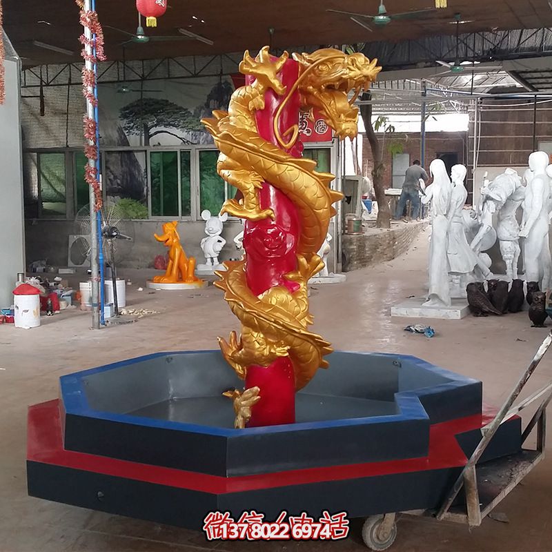 古典寺庙仿真彩绘玻璃钢龙摆件 古典寺庙仿真彩绘玻璃钢龙摆件