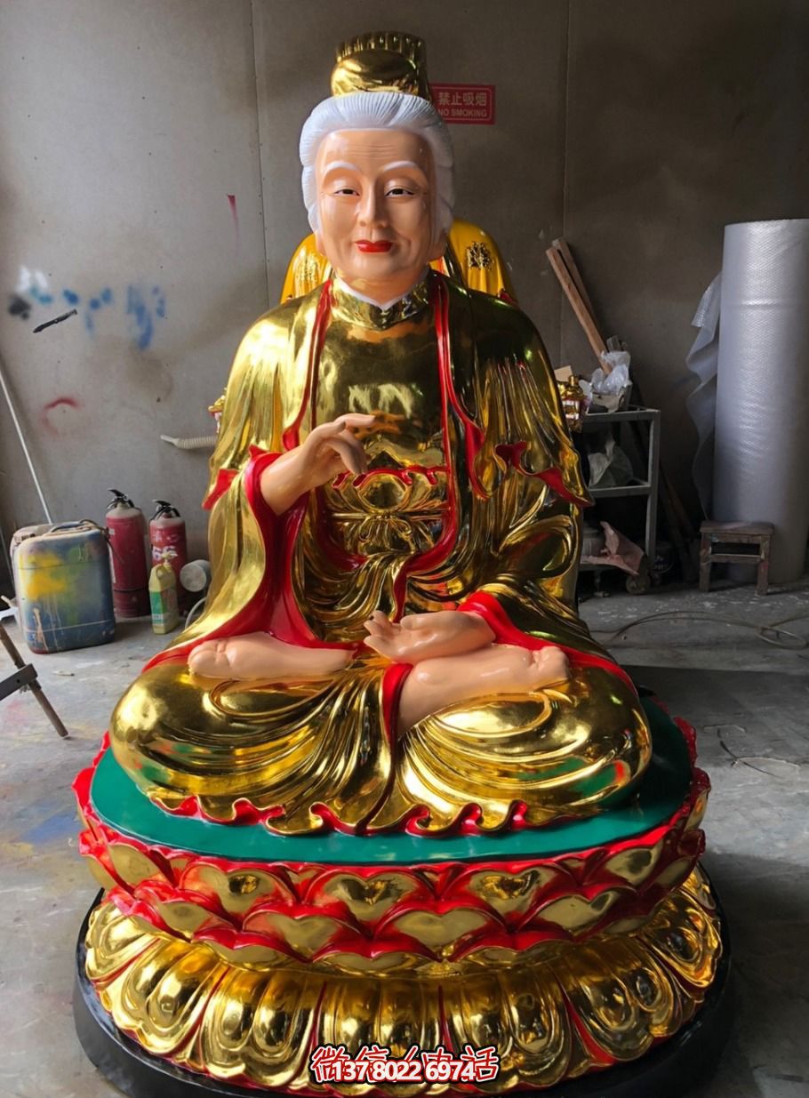雕塑贴金不锈钢太极老母寺庙像
