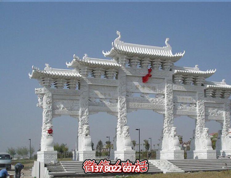 汉白玉五门浮雕景观牌楼石雕 汉白玉五门浮雕景观牌楼石雕