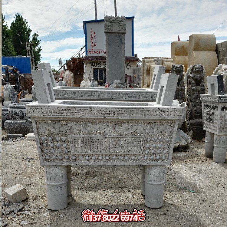 大型户外石雕大理石香炉摆件，为园林景观增添灵动之美