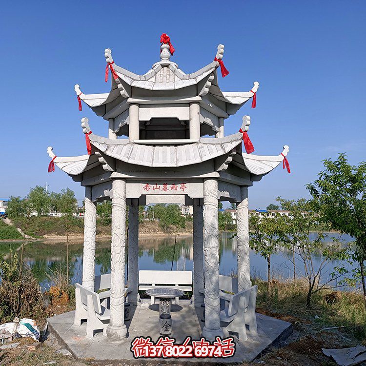 古典风格仿古青石二层凉亭，提升园林户外休息体验