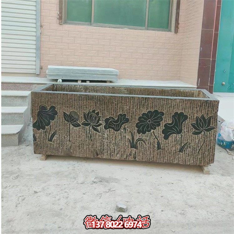 精美花岗岩石雕石缸，装饰庭院仿古养鱼及摆件