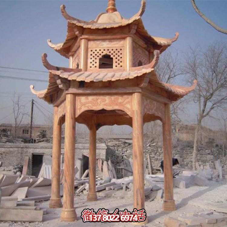 中式休闲凉亭多层红晚霞景观公园