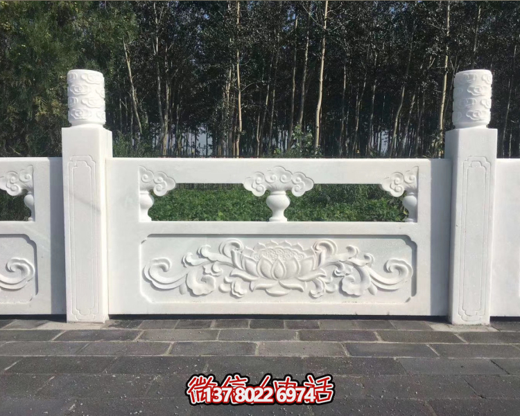 雕刻工艺菊花纹汉白玉石栏板