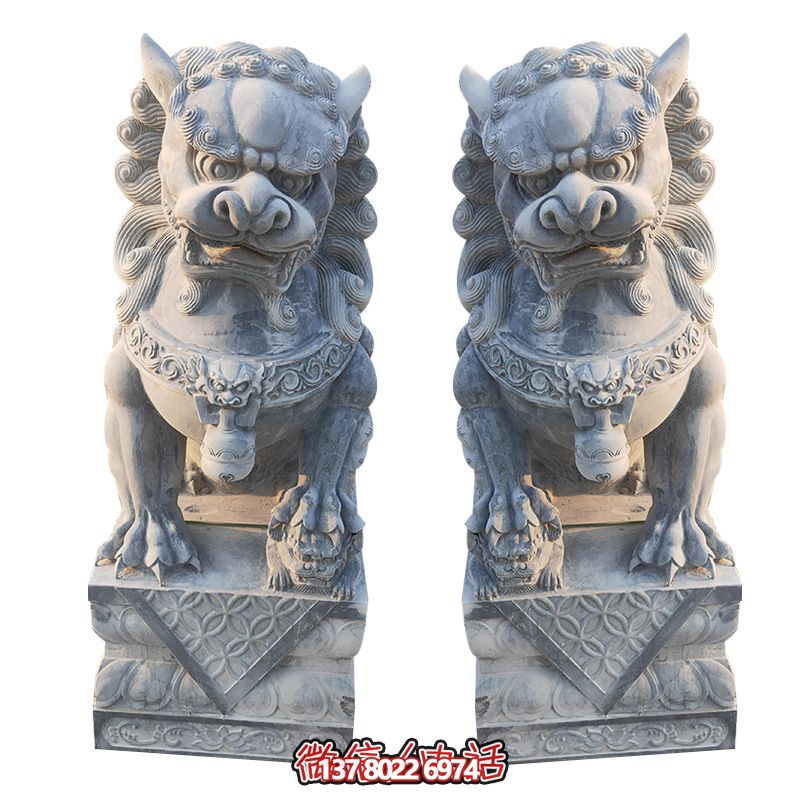 经典石雕大理狮子雕塑，精致祠堂装饰