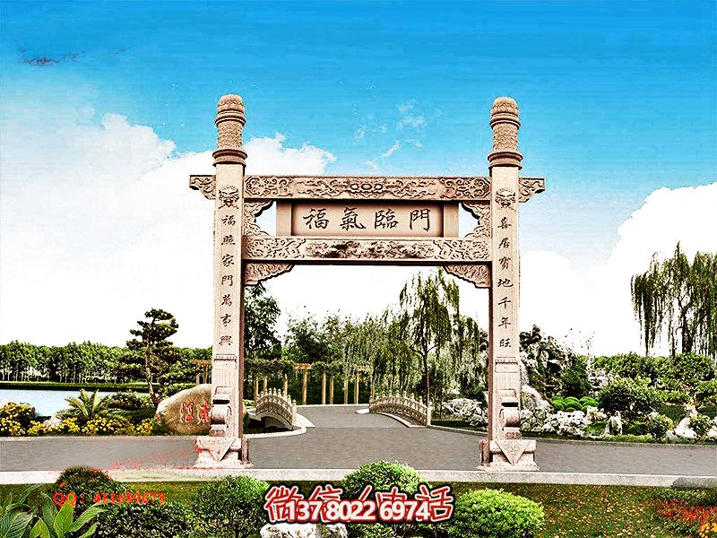 简易单门柱花岗岩门牌楼精美雕塑装饰 简易单门柱花岗岩门牌楼精美雕塑装饰