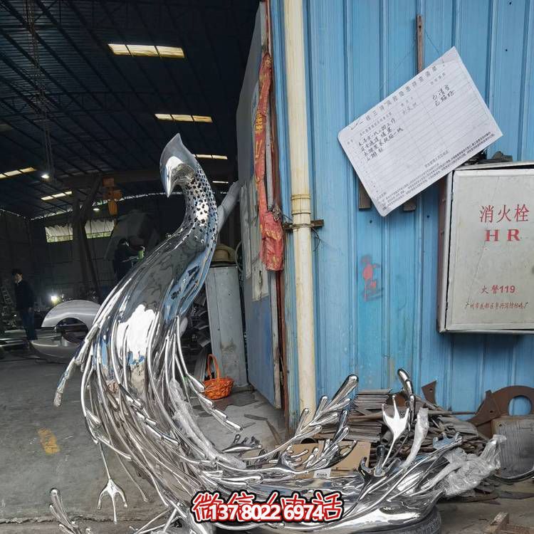 凤凰不锈钢雕塑主题水景工艺品摆件