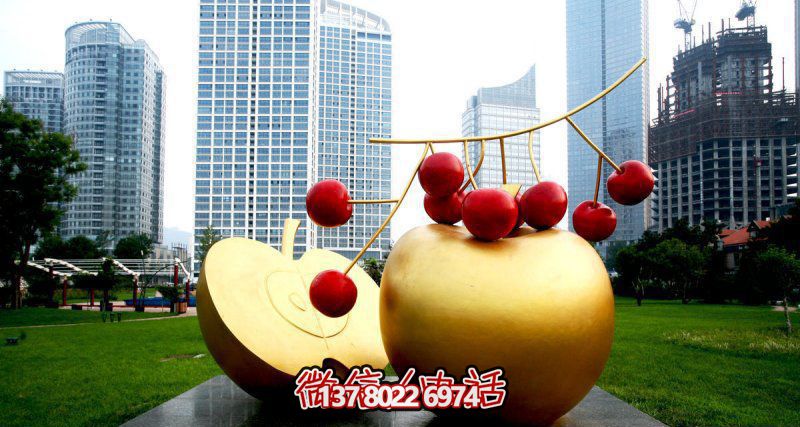 商业街景观装饰——不锈钢樱桃苹果雕塑 商业街景观装饰——不锈钢樱桃苹果雕塑