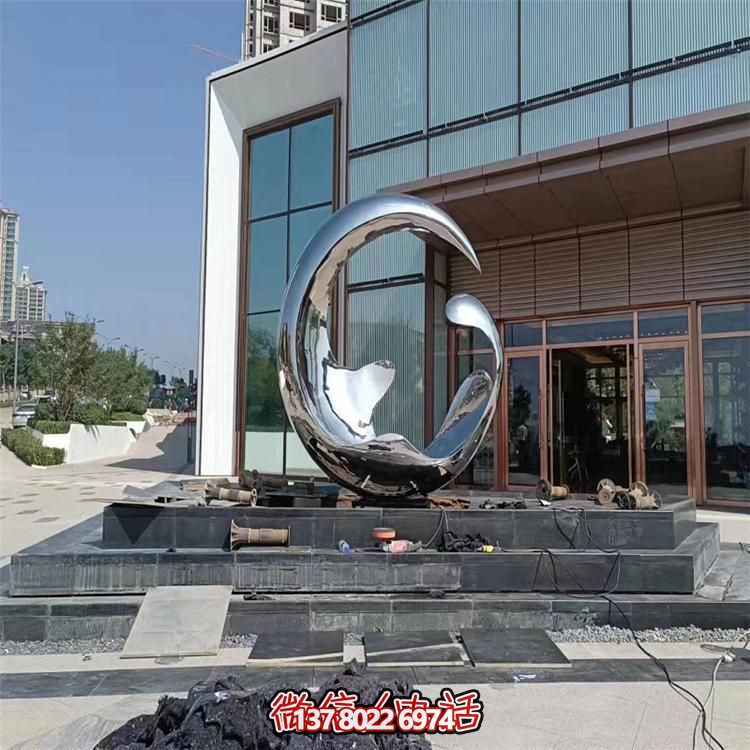 高端不锈钢创意镜面圆环雕塑，点缀酒店会所装饰