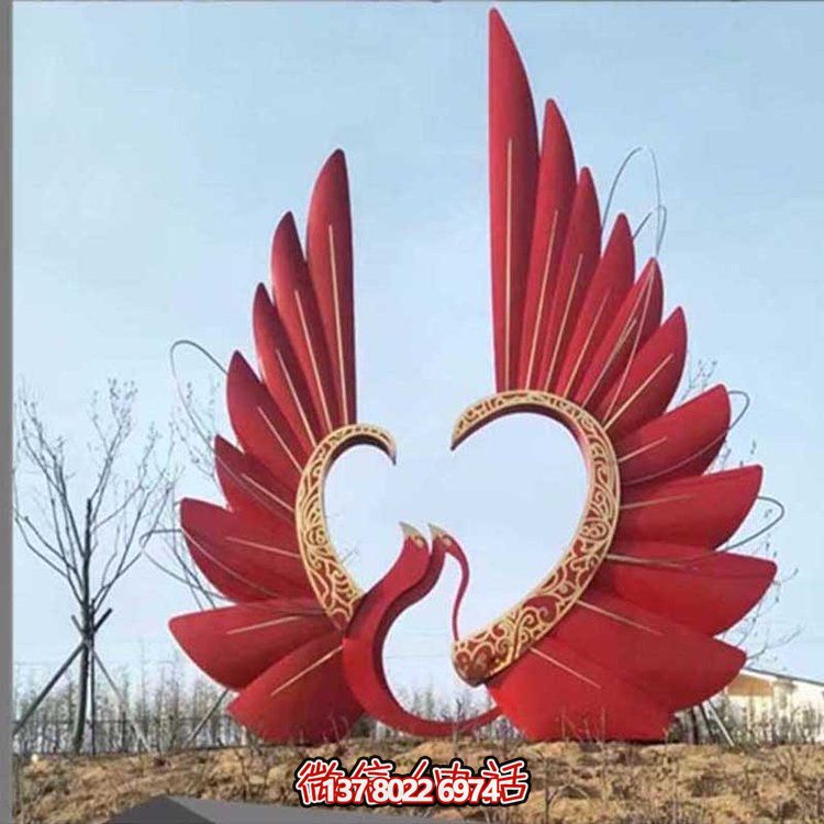 大型不锈钢彩绘抽象凤凰雕塑，为公园灯光亮化景观
