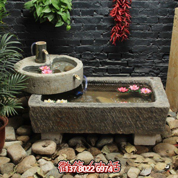 仿古青石大理石石雕流水摆件