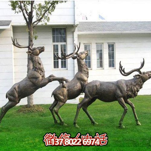 仿铜玻璃钢创意梅花鹿雕塑