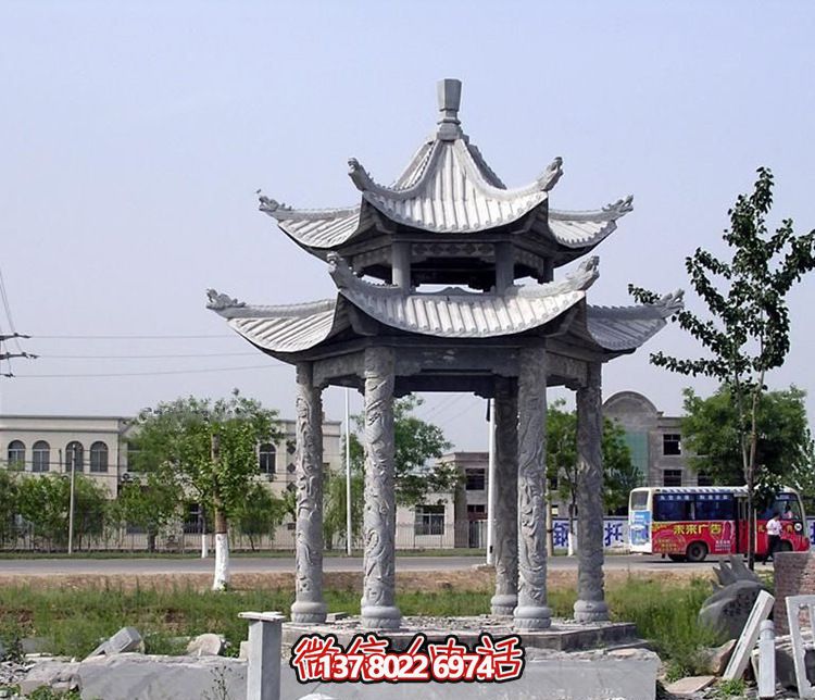 精美古建筑雕塑双层凉亭，为公园广场注入古典风情