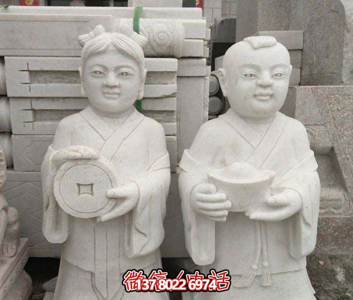 汉白玉招财进宝福娃雕塑 汉白玉招财进宝福娃雕塑