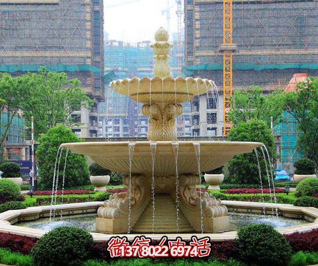绿意盎然的小区花园室外多层喷泉石雕装饰 绿意盎然的小区花园室外多层喷泉石雕装饰