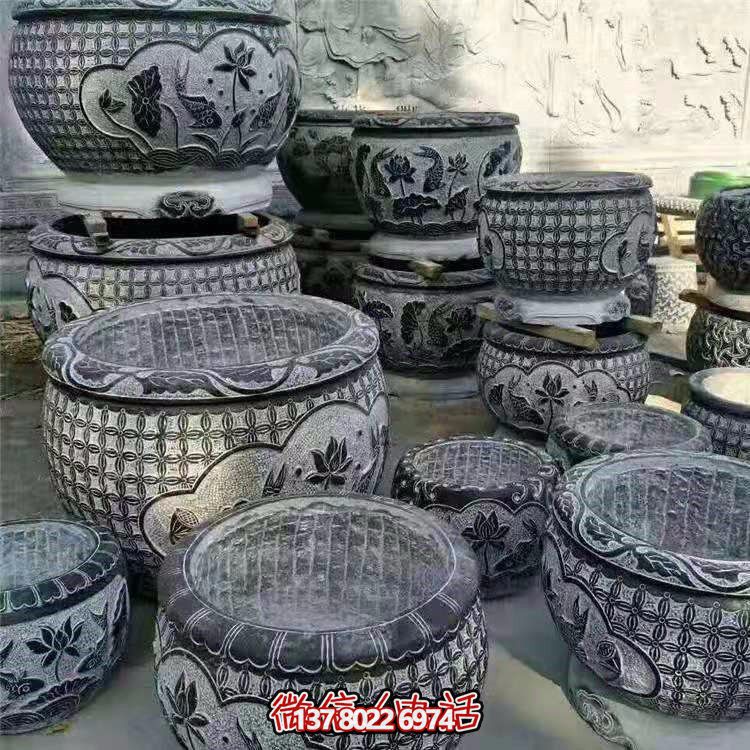 仿古庭院园林石雕浮雕花纹鱼缸雕塑