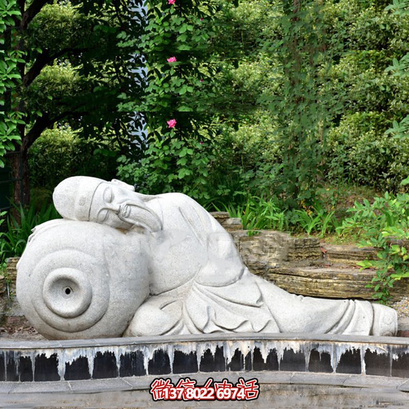 唐代名家李白醉酒砂岩石雕景观