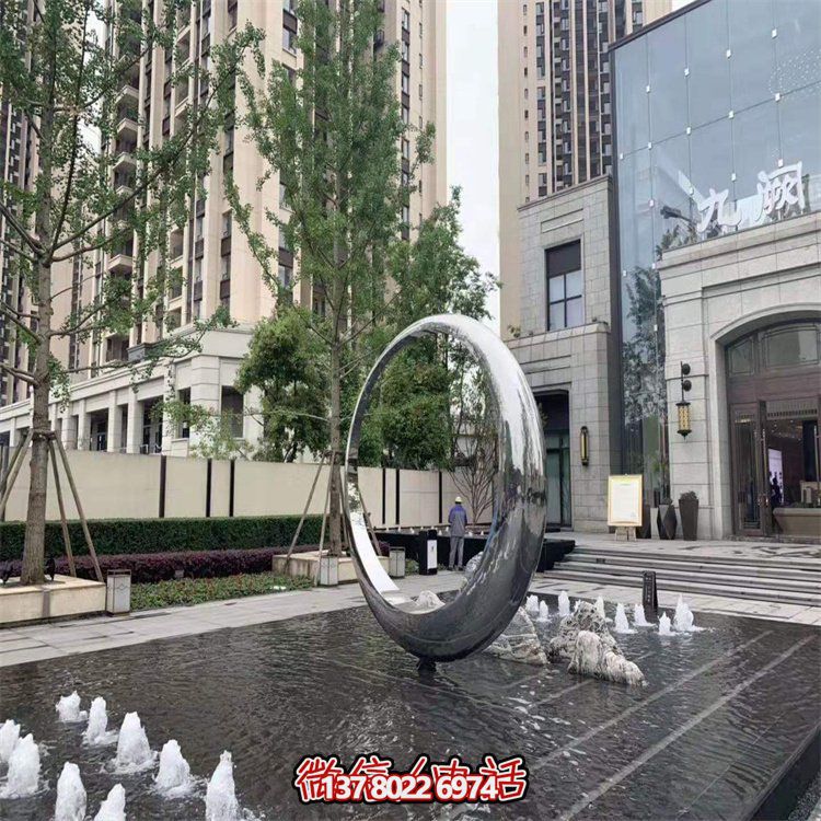 不锈钢镜面圆环景观雕塑园林水景喷泉装饰