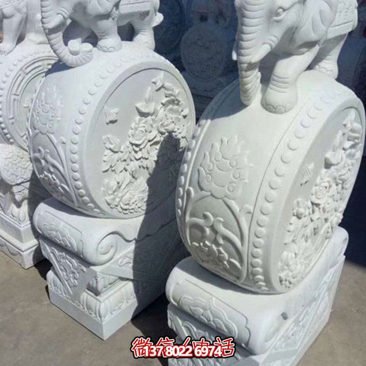 汉白玉小象石雕抱鼓，为您的别墅庭院增添优雅气息