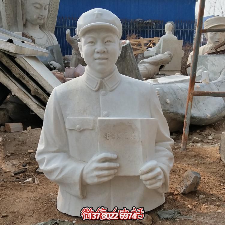 雷锋汉白玉石雕校园景区英雄人物雕塑