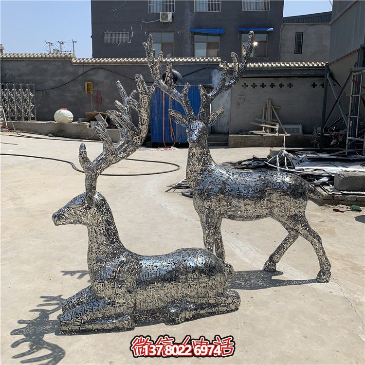 不锈钢发光抽象梅花鹿雕塑