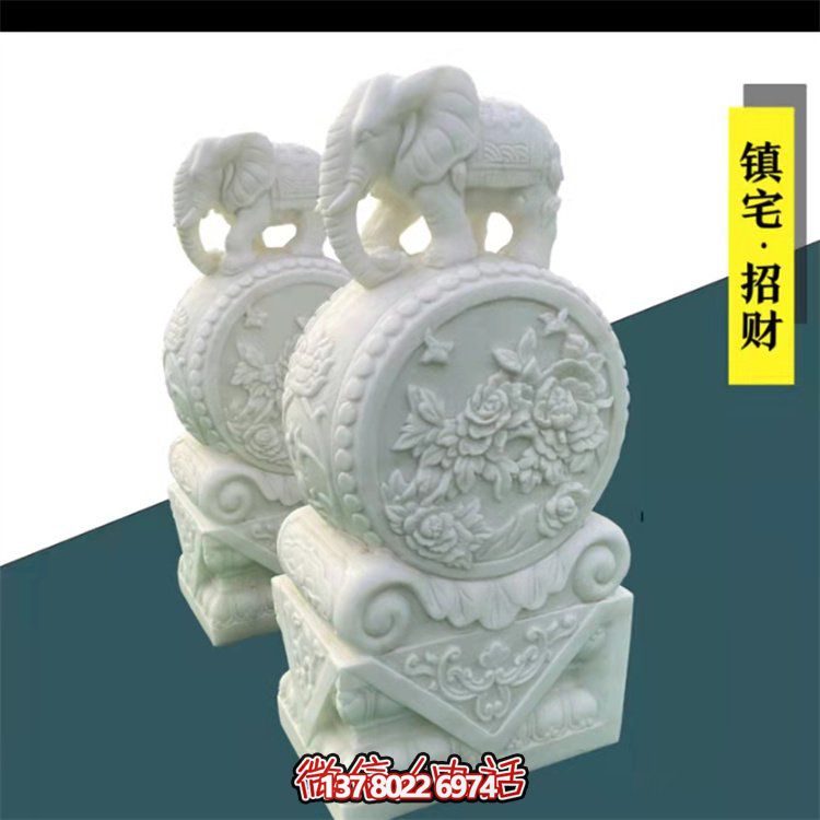 给庭院增添经典气息，汉白玉石抱鼓门墩装饰