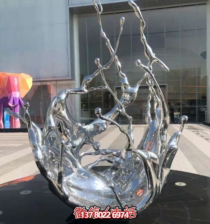 不锈钢抽象海浪喷泉水景雕塑，开启精致户外新景观