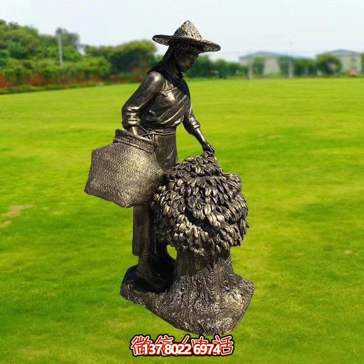 玻璃钢仿铜采茶女装饰茶文化民俗小品