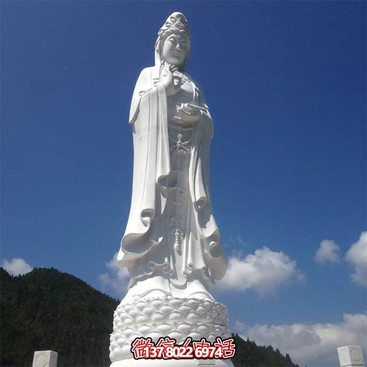 精美手工制作的汉白玉浮雕观音大型佛像