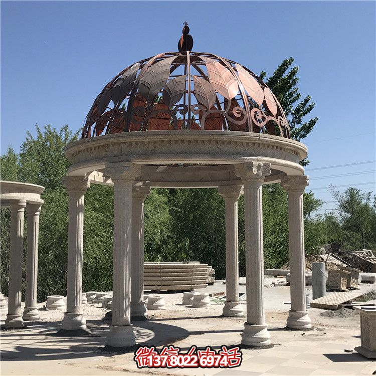 欧式风格别墅花园装饰镂空树叶铁艺大理石凉亭摆件 欧式风格别墅花园装饰镂空树叶铁艺大理石凉亭摆件