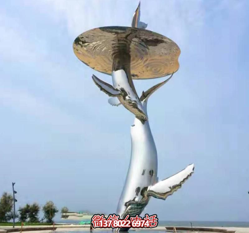 不锈钢海豚雕塑，为户外游泳添彩