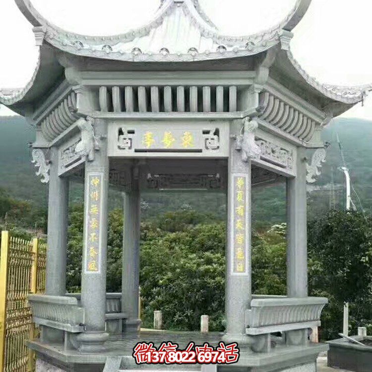 青石仿古凉亭，精致古典美景