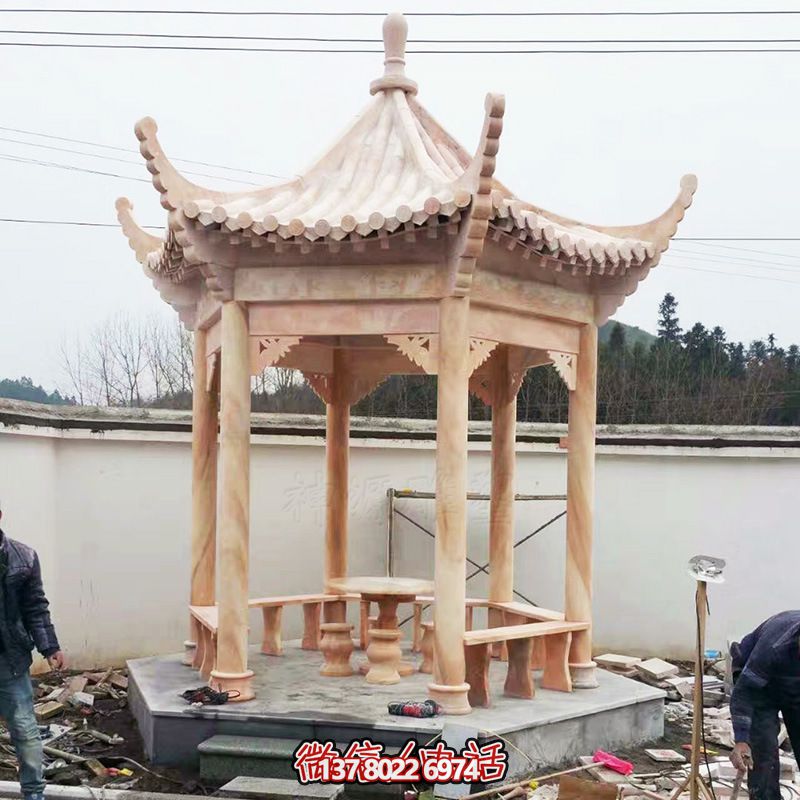 红晚霞中式庭院凉亭座椅