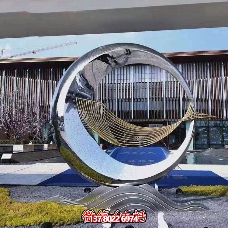 精美不锈钢圆环雕塑，给酒店、售楼部带来流水摆件