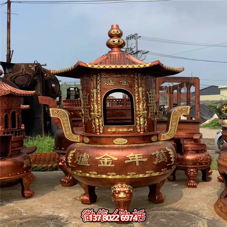 纯铜宝香炉，室内祠堂浮雕摆放装饰