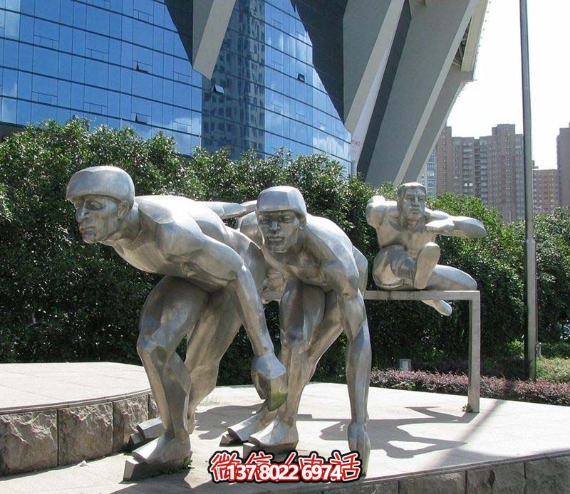 不锈钢抛光跨栏运动主题雕塑 不锈钢抛光跨栏运动主题雕塑