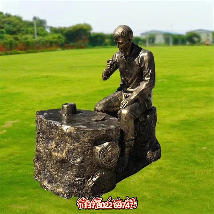 传统文化主题玻璃钢仿铜喝茶雕塑