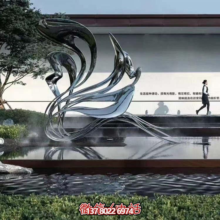 大型不锈钢抽象雕塑，现代水景景观创意装饰