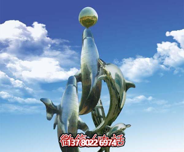 空中飞跃只玩球不锈钢海豚雕塑 空中飞跃只玩球不锈钢海豚雕塑