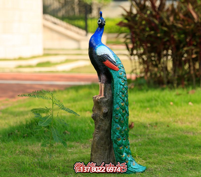 玻璃钢彩绘孔雀雕塑 玻璃钢彩绘孔雀雕塑
